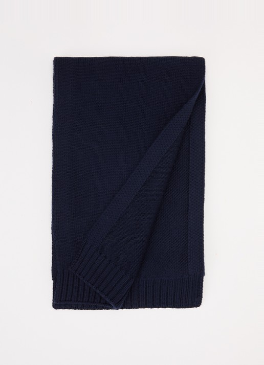 Ralph Lauren Sjaal van wol met logo  - voorkant 3 donkerblauw