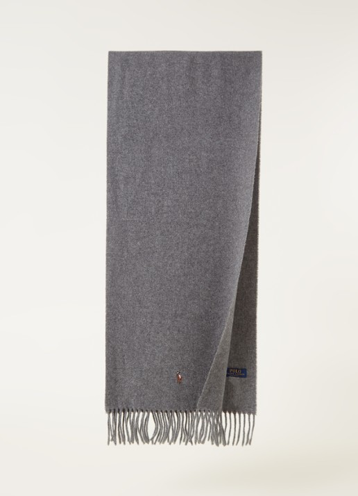 Ralph Lauren Sjaal van wol met logoborduring 175 x 35 cm - voorkant 3 grijs