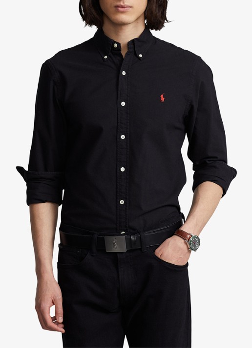 Ralph Lauren Slim fit button-down overhemd van katoen - detail polo black / zwart