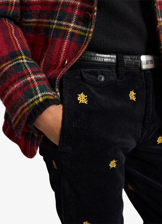 Ralph Lauren Slim fit chino van corduroy met logoborduring - detail 4 polo black w/crest aoe-zx30 / zwart