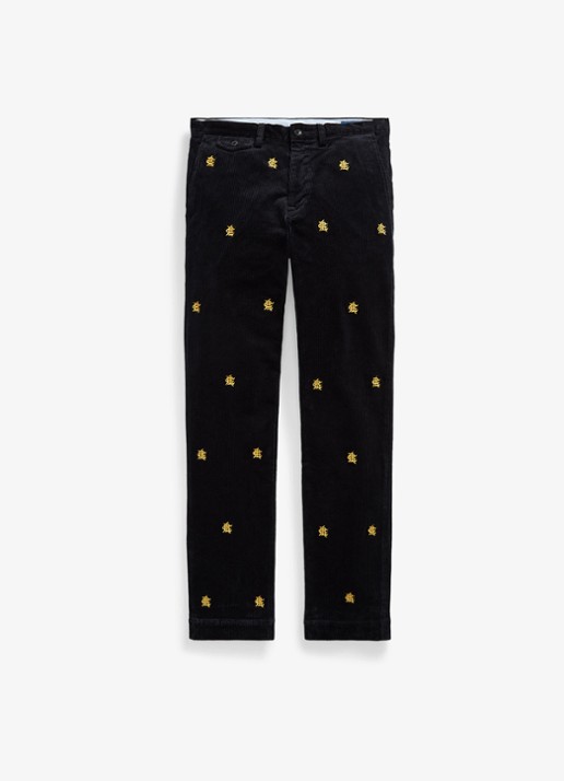 Ralph Lauren Slim fit chino van corduroy met logoborduring - voorkant polo black w/crest aoe-zx30 / zwart