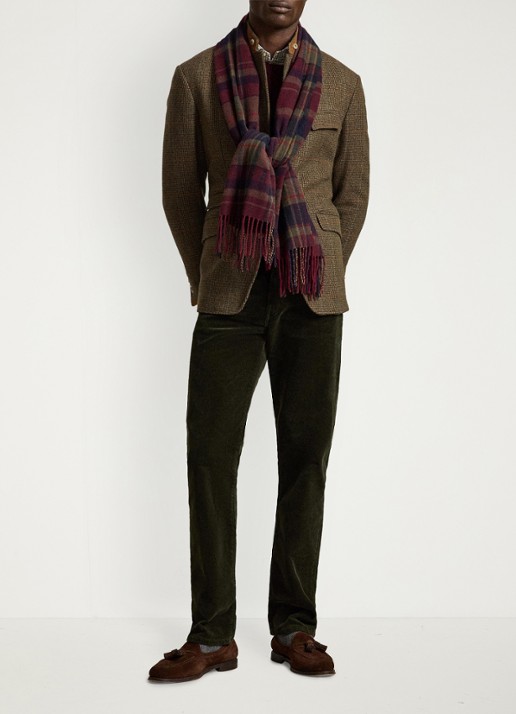 Ralph Lauren Slim fit chino van corduroy - voorkant 5 estate olive / olijfgroen