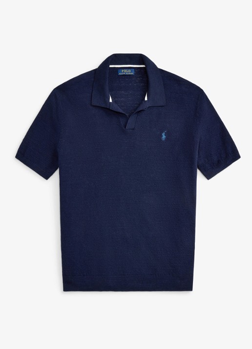 Ralph Lauren Slim fit fijngebreide polo in linnenblend - voorkant 4 bright navy/deckwash wht-zynp