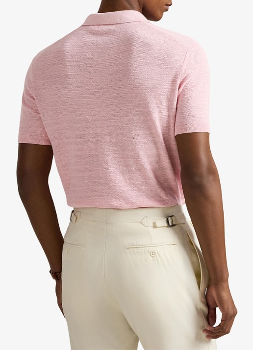 Ralph Lauren Slim fit fijngebreide polo in linnenblend - achterkant carmel pink/deckwash white-4532