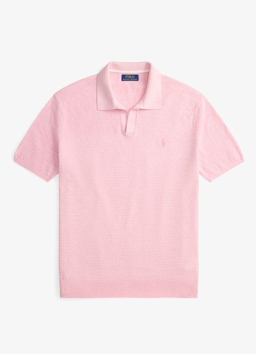 Ralph Lauren Slim fit fijngebreide polo in linnenblend - voorkant 2 carmel pink/deckwash white-4532