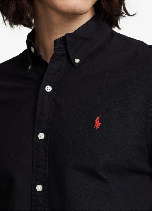 Ralph Lauren Slim fit garment-dyed Oxford overhemd - detail 2 polo black / zwart