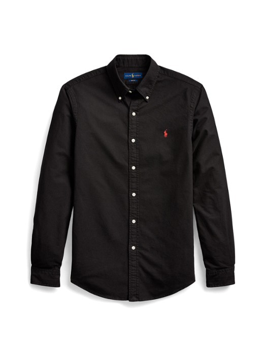 Ralph Lauren Slim fit garment-dyed Oxford overhemd - voorkant 4 polo black / zwart
