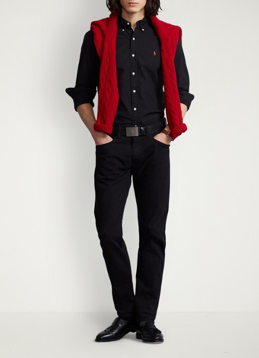 Ralph Lauren Slim fit garment-dyed Oxford overhemd - voorkant 5 polo black / zwart