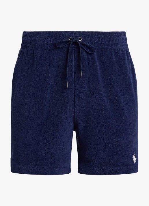 Ralph Lauren Slim fit korte broek van badstof met trekkoord - voorkant 2 newport navy / donkerblauw