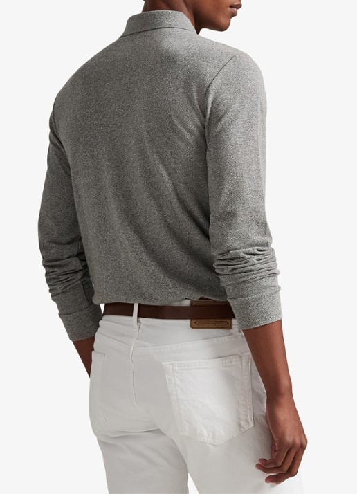 Ralph Lauren Slim fit mesh Polo-shirt met lange mouw - achterkant 3 canterbury heather / grijs