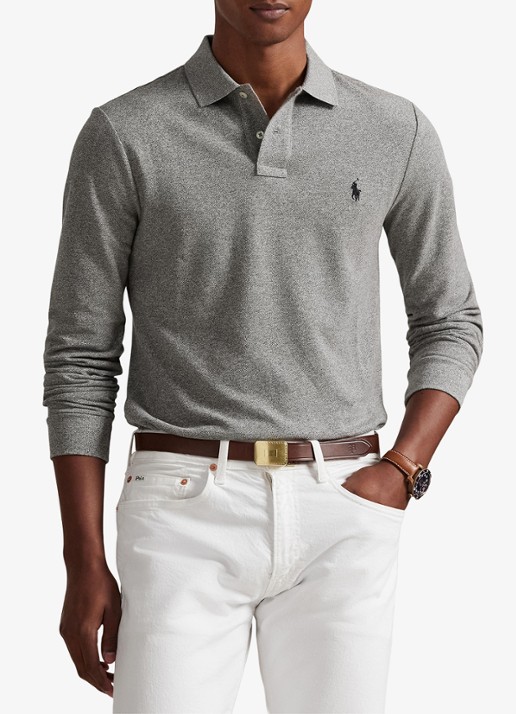 Ralph Lauren Slim fit mesh Polo-shirt met lange mouw - detail 4 canterbury heather / grijs