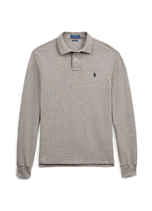 Ralph Lauren Slim fit mesh Polo-shirt met lange mouw - voorkant canterbury heather / grijs