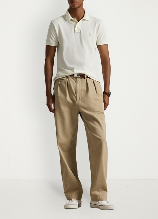 Ralph Lauren Slim fit mesh Polo-shirt - voorkant 3 parchment cream/c8634-3zob