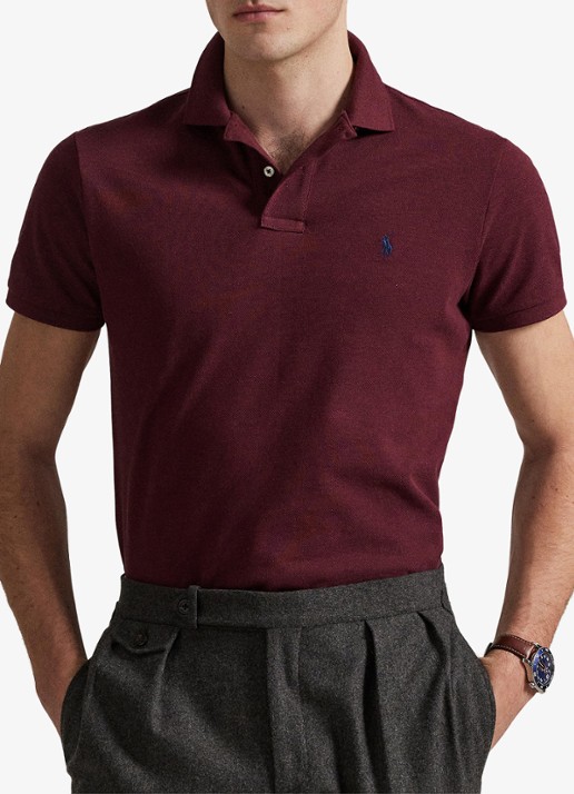 Ralph Lauren Slim fit mesh Polo-shirt - voorkant 3 spring wine heather/c7996-3t06