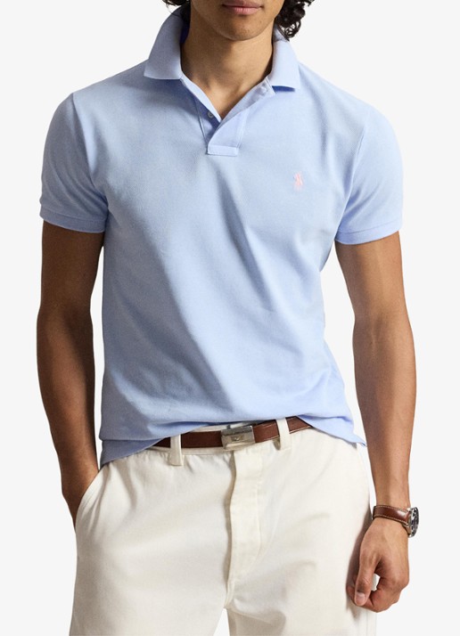 Ralph Lauren Slim fit mesh Polo-shirt - voorkant 3 pebble blue/c3115-zy11