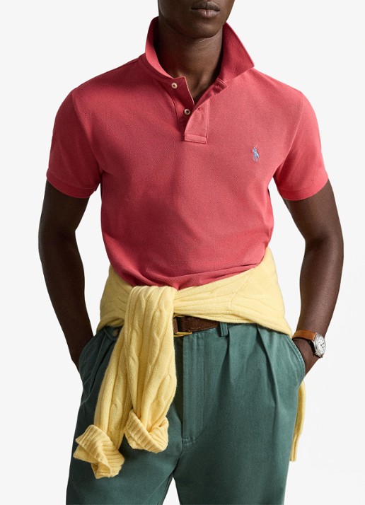 Ralph Lauren Slim fit mesh Polo-shirt - voorkant 2 nantucket red / rood