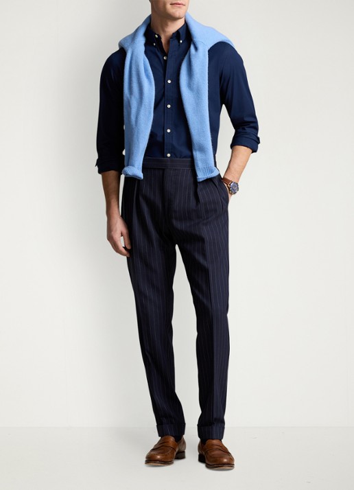 Ralph Lauren Slim fit overhemd met logoborduring - voorkant 4 newport navy / donkerblauw