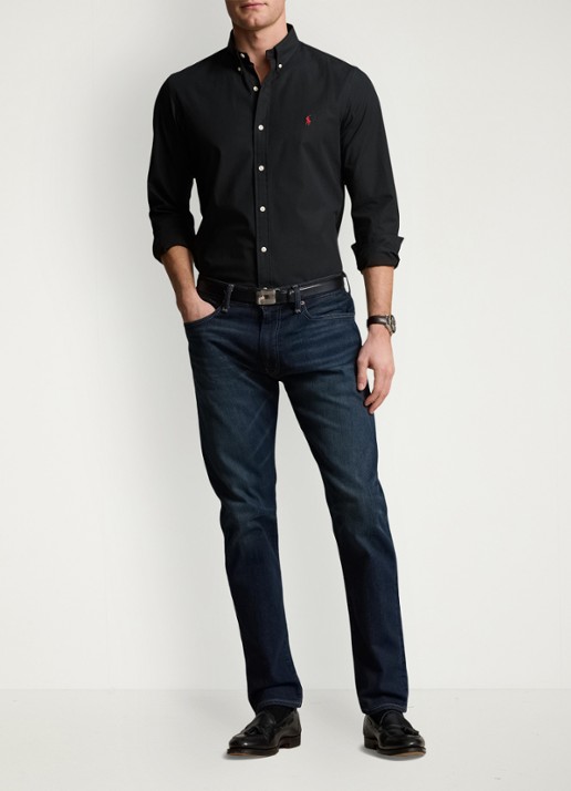 Ralph Lauren Slim fit overhemd met logoborduring - voorkant 5 polo black / zwart