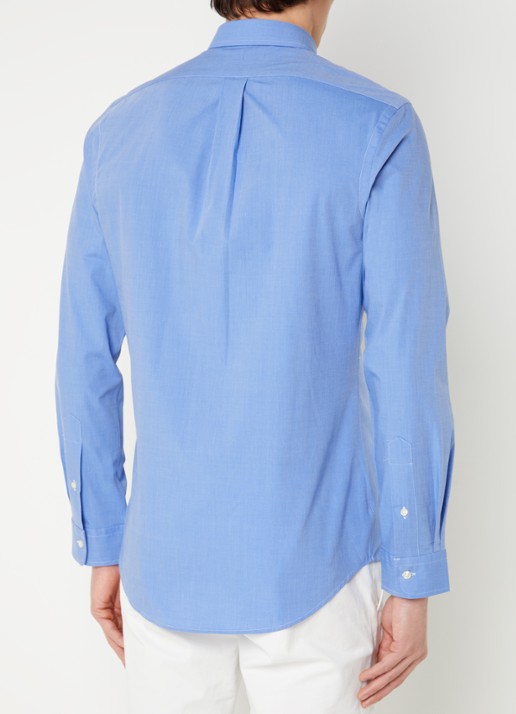 Ralph Lauren Slim fit overhemd met logoborduring - achterkant 3 blue end on end / blauw