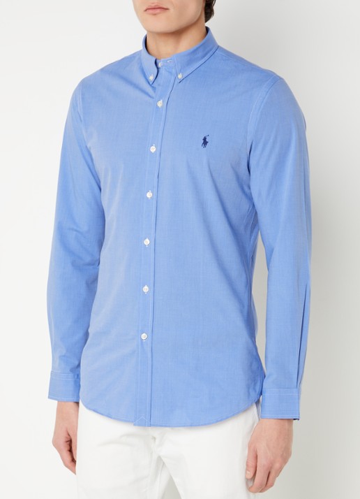 Ralph Lauren Slim fit overhemd met logoborduring - detail blue end on end / blauw