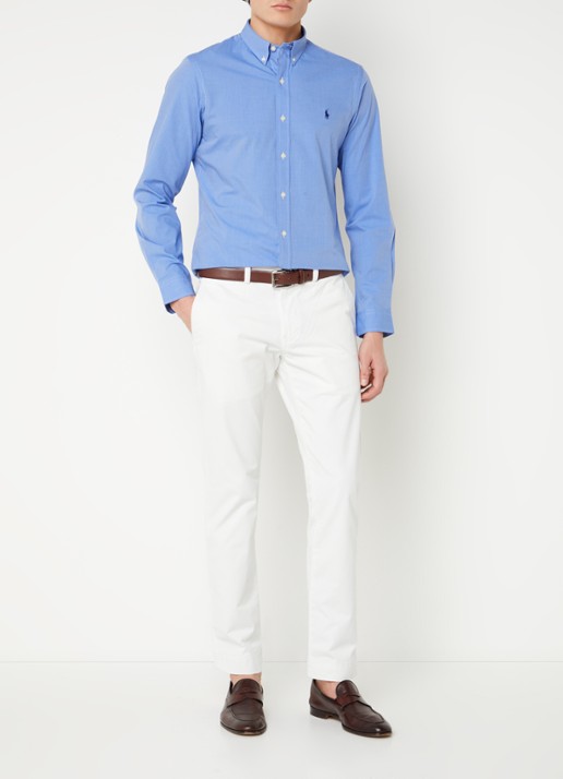 Ralph Lauren Slim fit overhemd met logoborduring - voorkant 5 blue end on end / blauw
