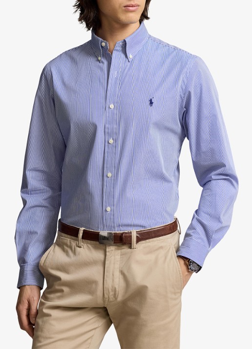 Ralph Lauren Slim fit overhemd met logoborduring - detail 4 blue/white hairline / blauw