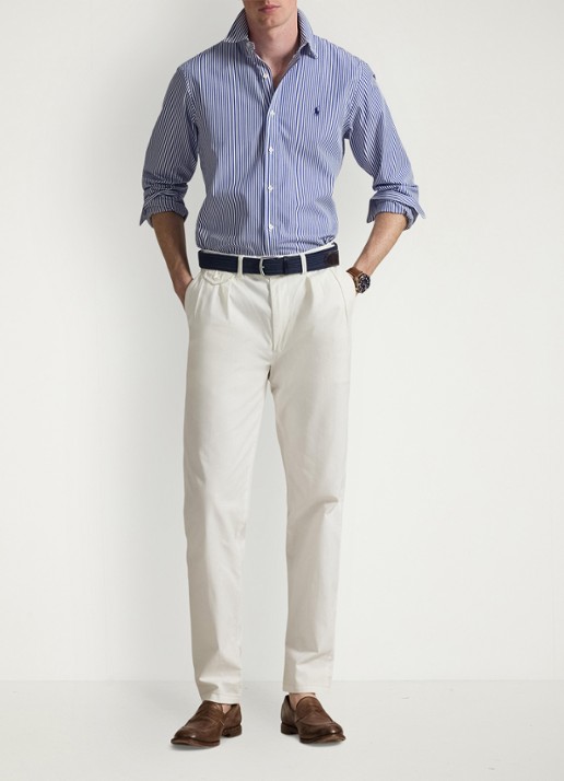 Ralph Lauren Slim fit overhemd met logoborduring - voorkant 2 blue/white bengal stripe / blauw