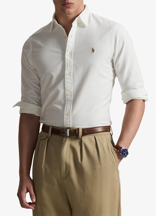 Ralph Lauren Slim fit overhemd met logoborduring - detail 6 bsr white - wit