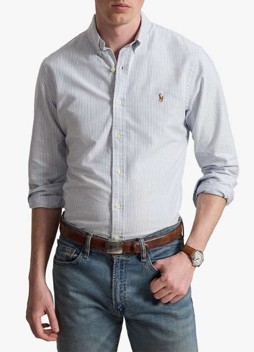 Ralph Lauren Slim fit overhemd met logoborduring - voorkant 4 bsr blue/white
