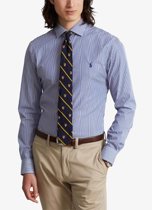 Ralph Lauren Slim fit overhemd met logoborduring - detail royal white / blauw