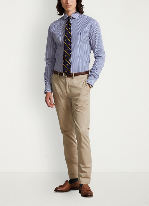 Ralph Lauren Slim fit overhemd met logoborduring - voorkant 3 royal white / blauw