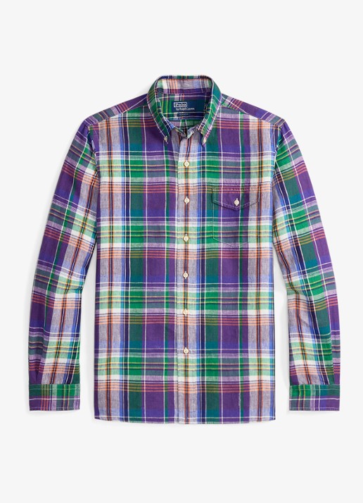 Ralph Lauren Slim fit overhemd met print - voorkant 2 7187 purple blue multi / paars