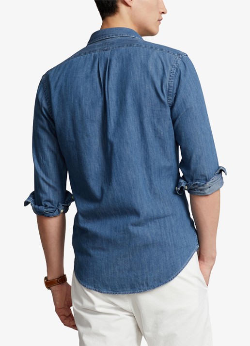Ralph Lauren Slim fit overhemd van chambray met logoborduring - achterkant indigo