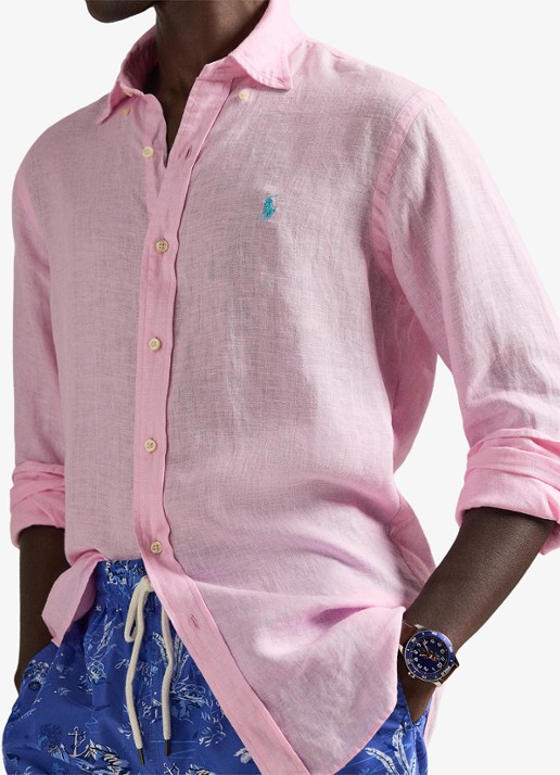 Ralph Lauren Slim fit overhemd van linnen met logoborduring - detail 4 carmel pink / roze