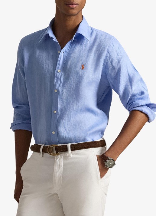 Ralph Lauren Slim fit overhemd van linnen met logoborduring