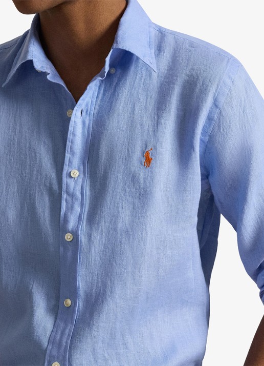Ralph Lauren Slim fit overhemd van linnen met logoborduring - detail 2 austin blue / blauw