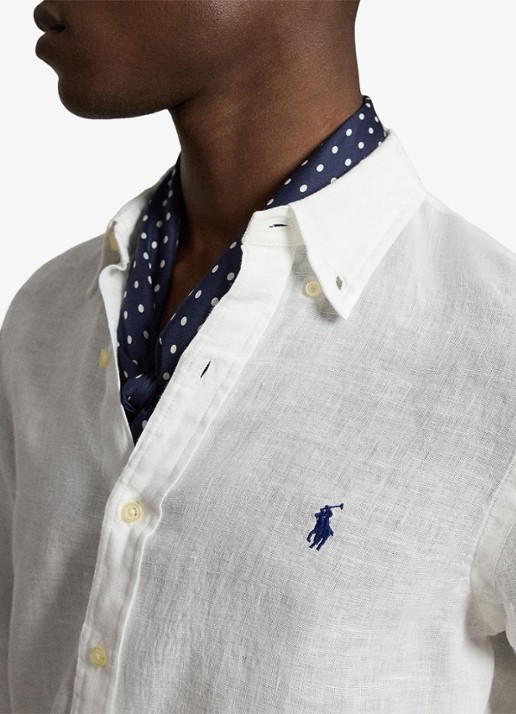 Ralph Lauren Slim fit overhemd van linnen met logoborduring - detail 5 white / wit
