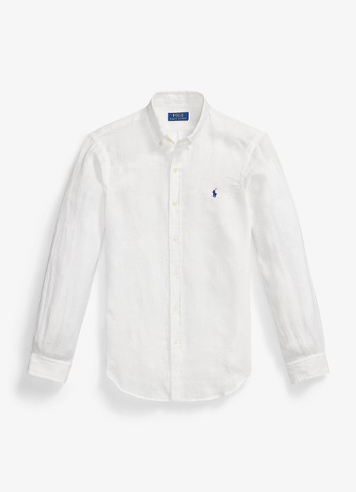 Ralph Lauren Slim fit overhemd van linnen met logoborduring - voorkant 2 white / wit