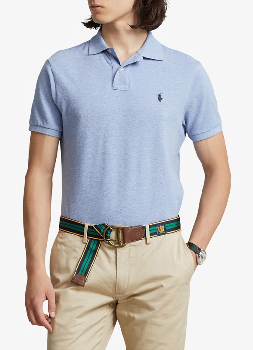 Ralph Lauren Slim fit polo van piqué katoen met logoborduring - detail jamaica heather / lichtblauw