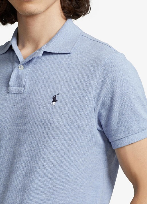 Ralph Lauren Slim fit polo van piqué katoen met logoborduring - detail 2 jamaica heather / lichtblauw