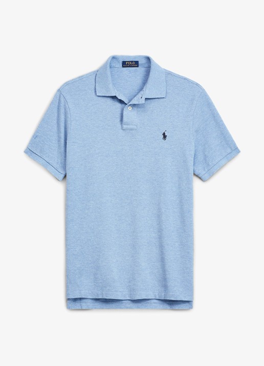 Ralph Lauren Slim fit polo van piqué katoen met logoborduring - voorkant 3 jamaica heather / lichtblauw