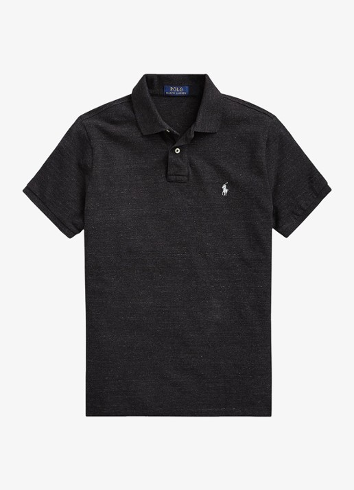 Ralph Lauren Slim fit polo van piqué katoen - voorkant 7 black marl heather
