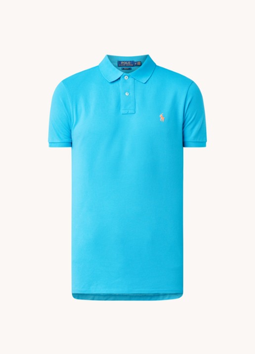 Ralph Lauren Slim fit polo van piqué katoen - voorkant 3 turquoise nova / blauw