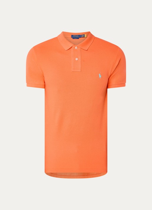 Ralph Lauren Slim fit polo van piqué katoen - voorkant 2 spring melon - oranje