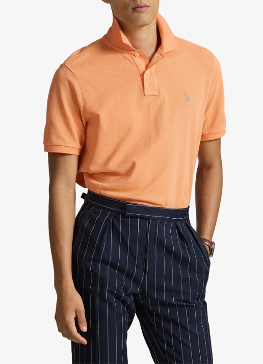 Ralph Lauren Slim fit polo van piqué katoen - voorkant 4 pompano orange/c5566-47x1