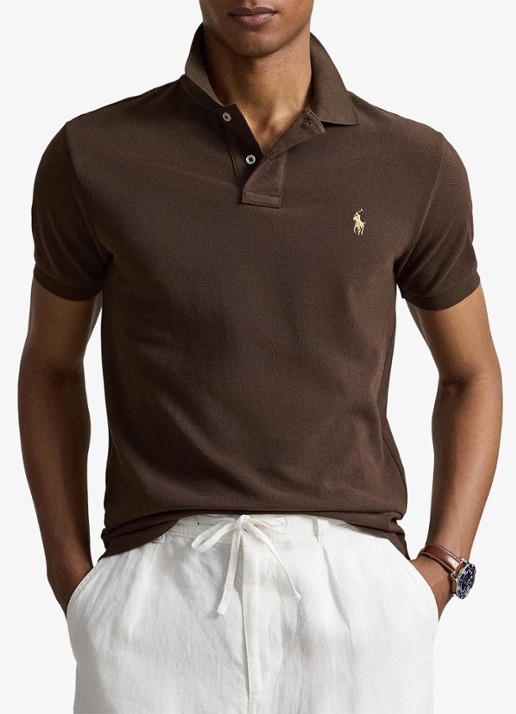 Ralph Lauren Slim fit polo van piqué katoen - voorkant 4 nutmeg brown / bruin