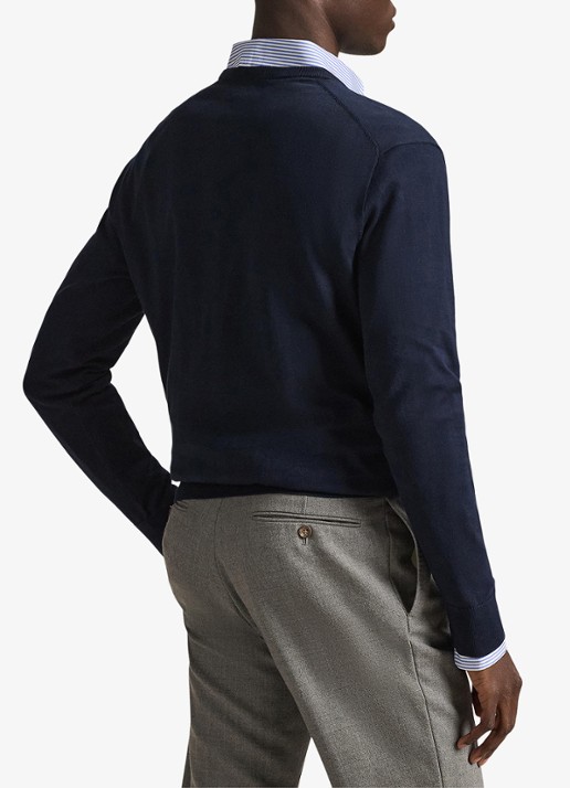 Ralph Lauren Slim fit pullover met logoborduring - achterkant hunter navy / donkerblauw