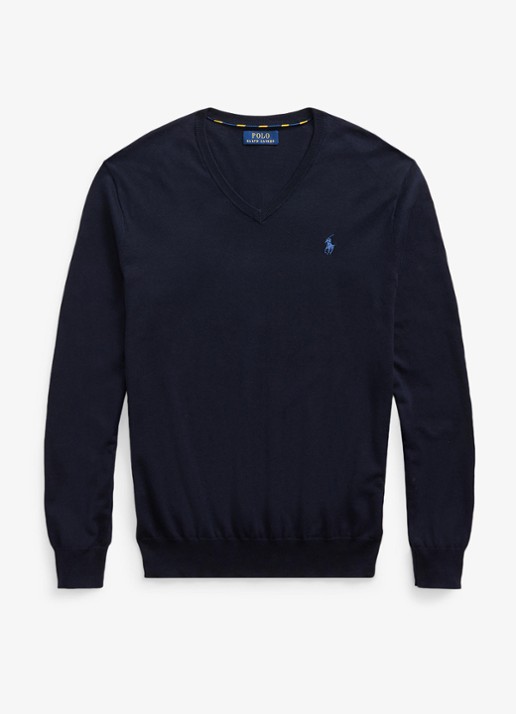 Ralph Lauren Slim fit pullover met logoborduring - voorkant 3 hunter navy / donkerblauw