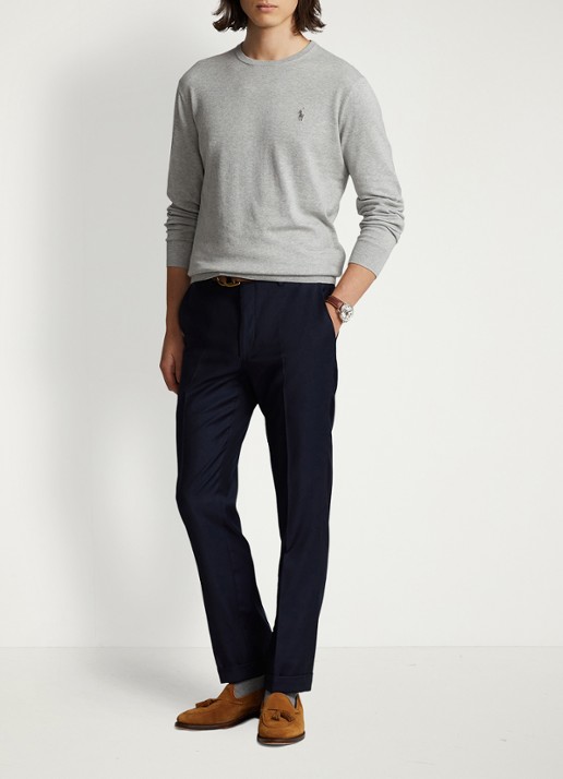 Ralph Lauren Slim fit pullover van katoen - voorkant 2 andover heather / grijs