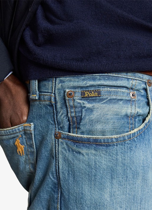 Ralph Lauren Slim leg jeans met lichte wassing - detail 4 robinson / lichtblauw